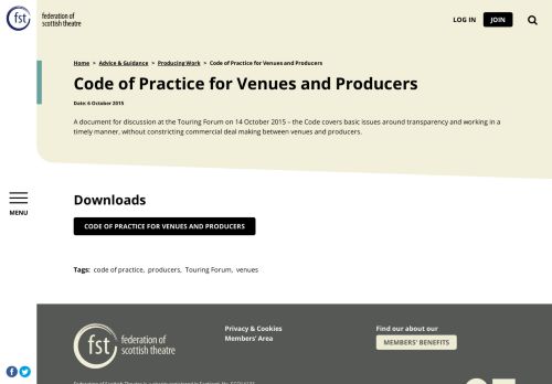 Scottish Federation Code of Practice for Venues and Producers